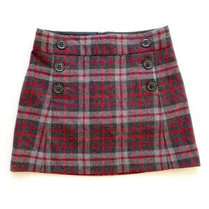 GAP Red Gray Plaid Wool Blend Y2K Mini Skirt Size 0 / 1